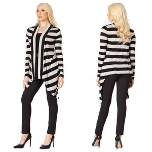 NWT VERTIGO Black Moonlight Striped Open Front Cardigan S Silky Soft Lagenlook